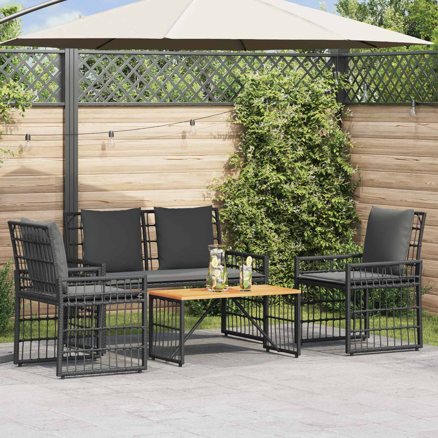 Buitenmeubelset 4 pcs Zwart en Donkergrijs Staal en Poly Rattan