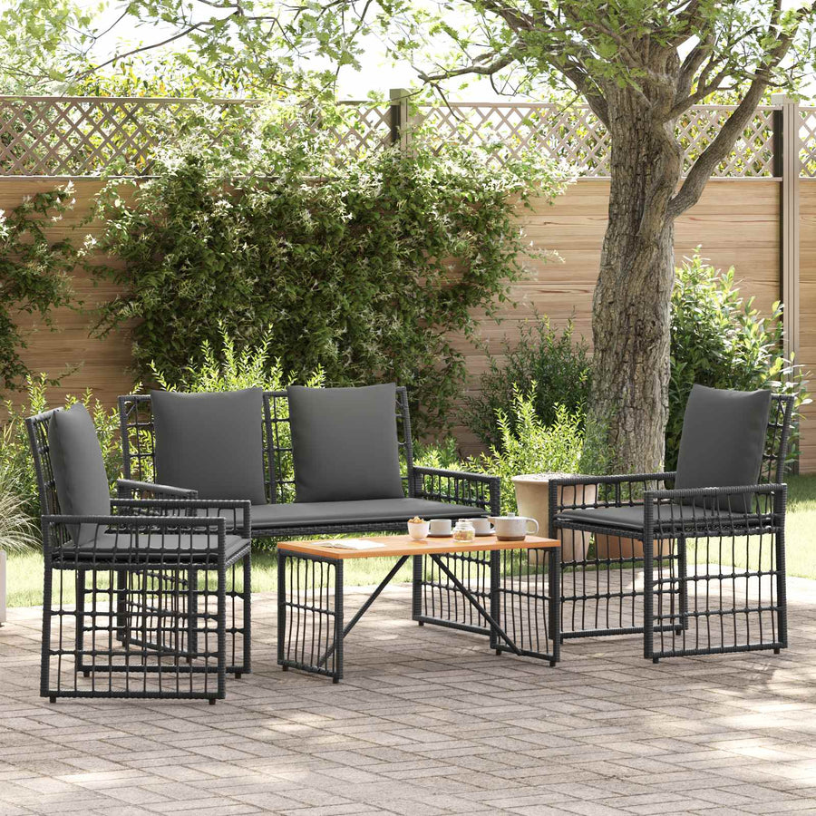 Buitenmeubelset 4 pcs Zwart en Donkergrijs Staal en Poly Rattan