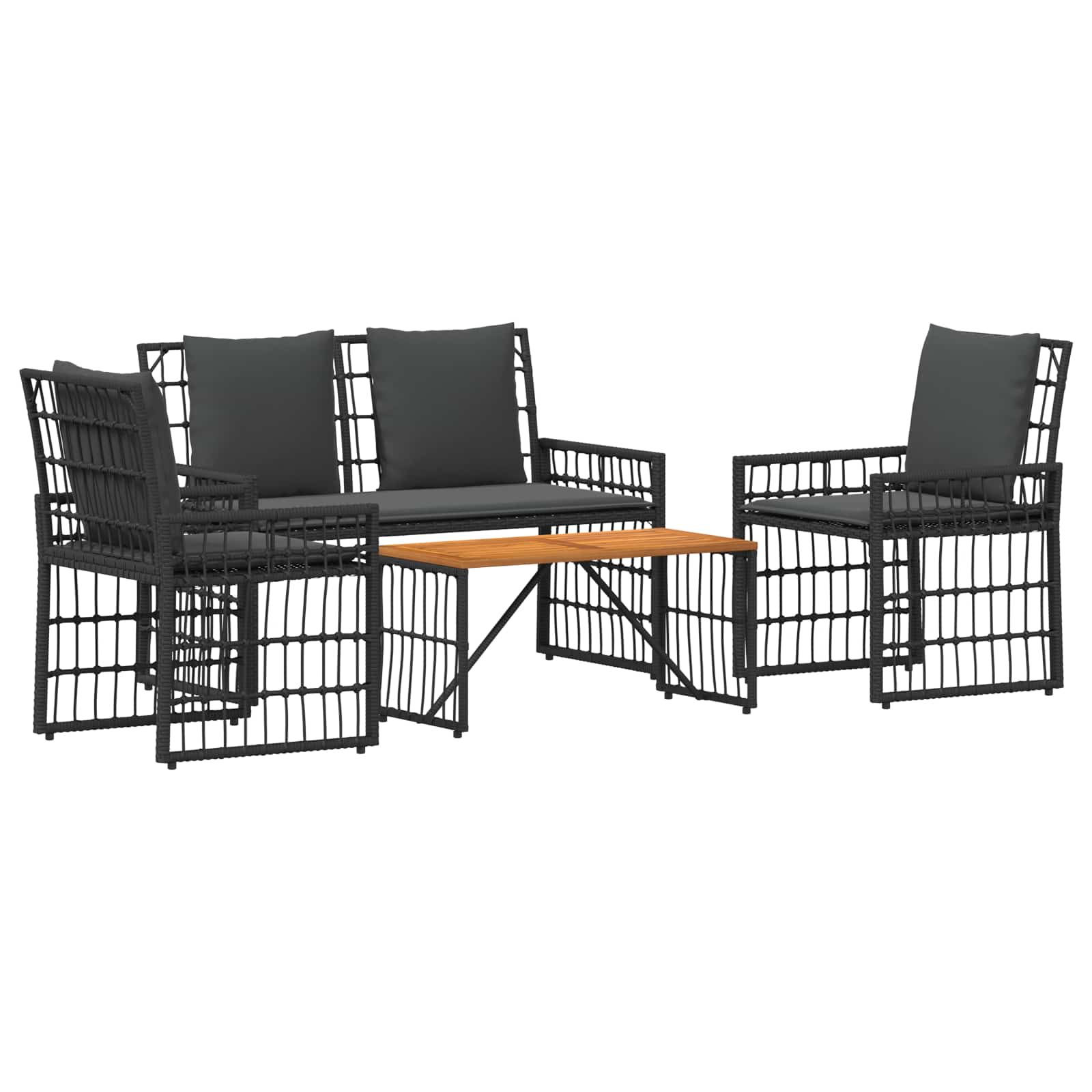 Buitenmeubelset 4 pcs Zwart en Donkergrijs Staal en Poly Rattan