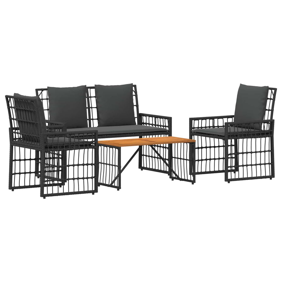 Buitenmeubelset 4 pcs Zwart en Donkergrijs Staal en Poly Rattan