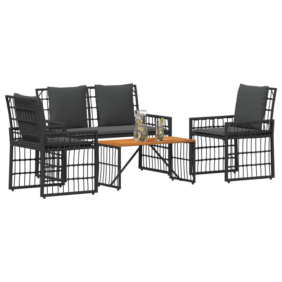Buitenmeubelset 4 pcs Zwart en Donkergrijs Staal en Poly Rattan