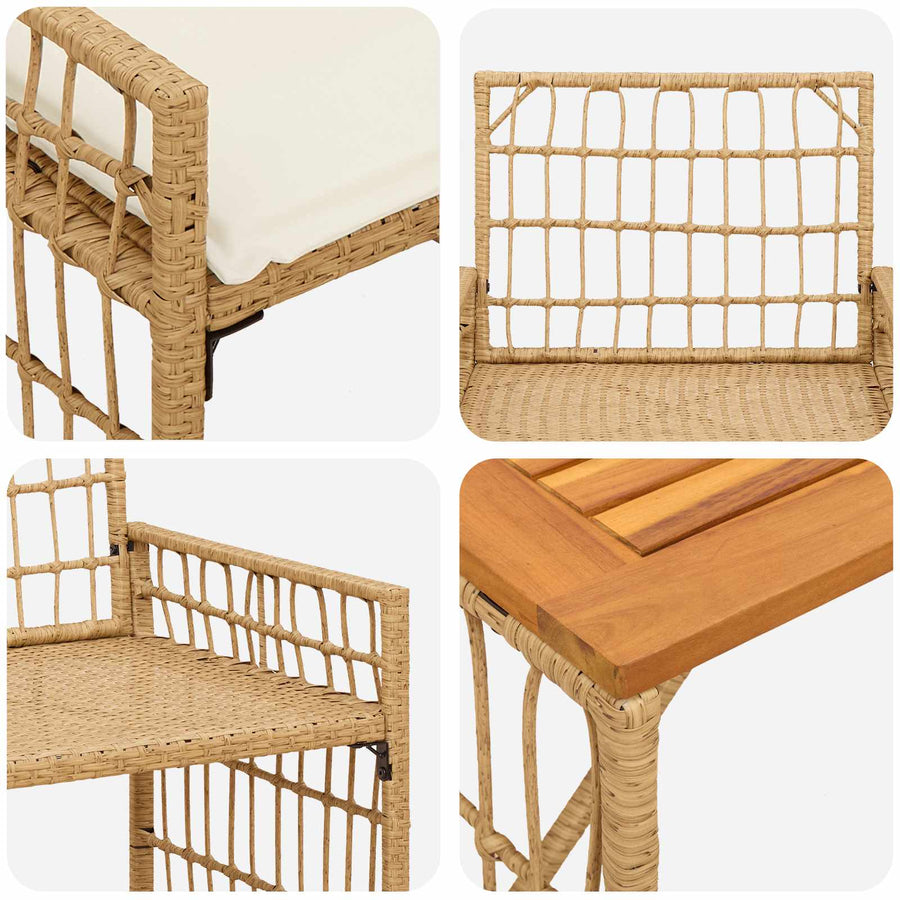 Buitenmeubelset met kussen 4 pcs Natuurlijk en Crème Wit