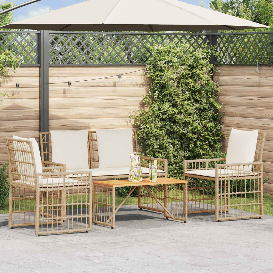 Buitenmeubelset met kussen 4 pcs Natuurlijk en Crème Wit