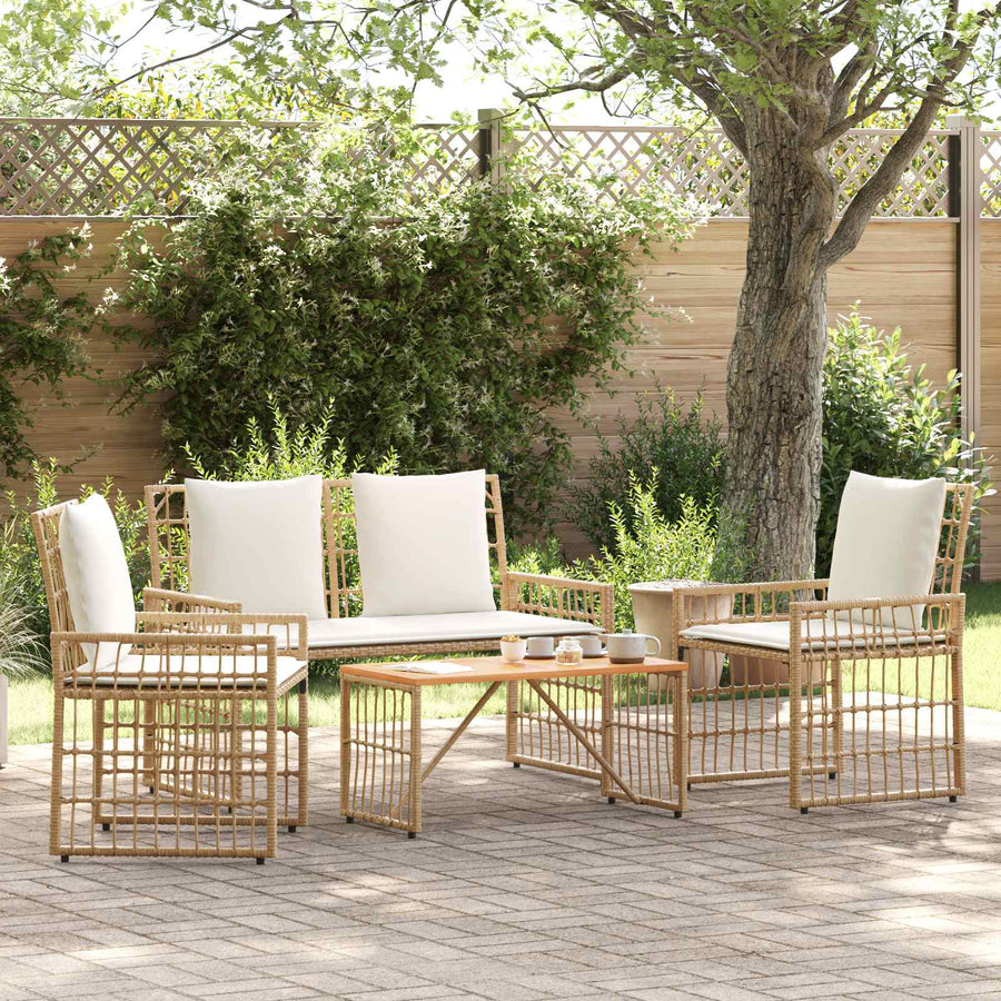 Buitenmeubelset met kussen 4 pcs Natuurlijk en Crème Wit