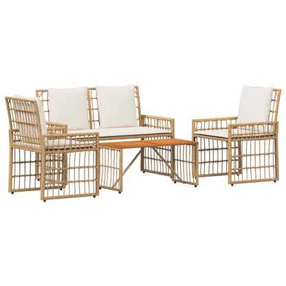 Buitenmeubelset met kussen 4 pcs Natuurlijk en Crème Wit