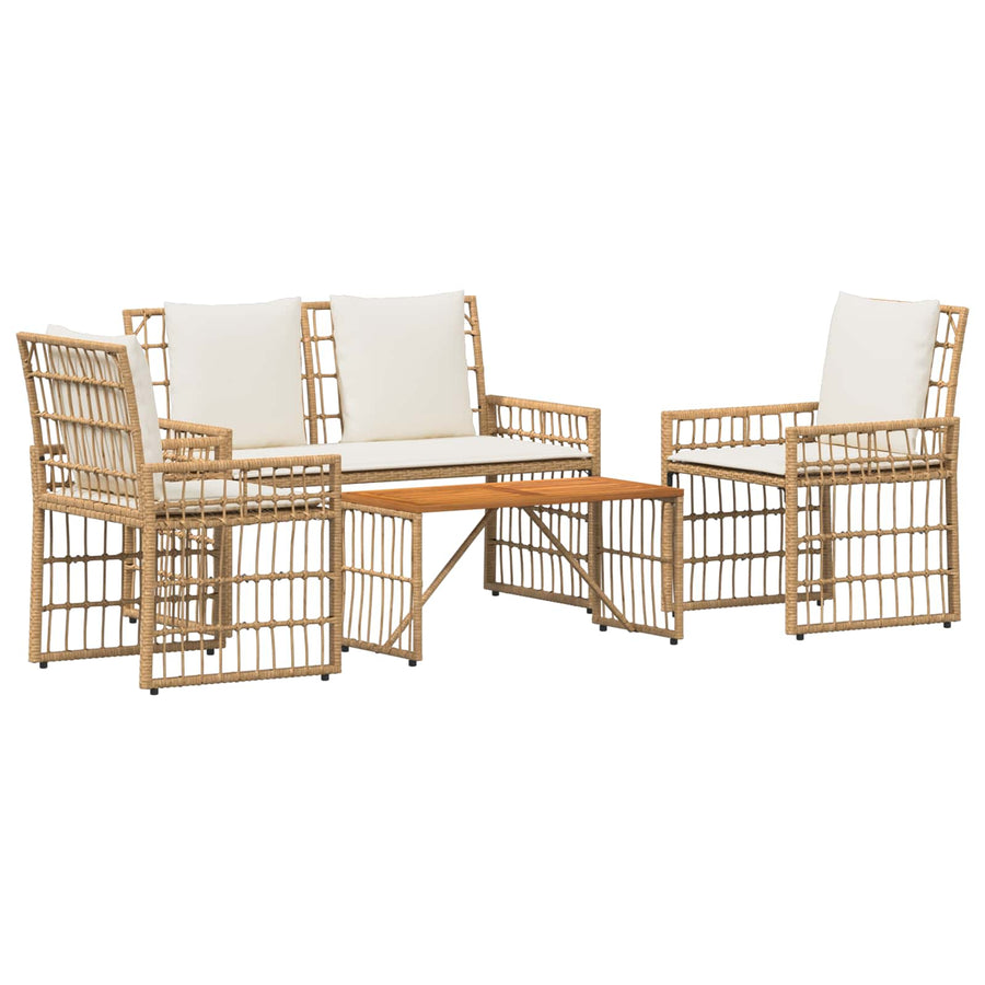 Buitenmeubelset met kussen 4 pcs Natuurlijk en Crème Wit