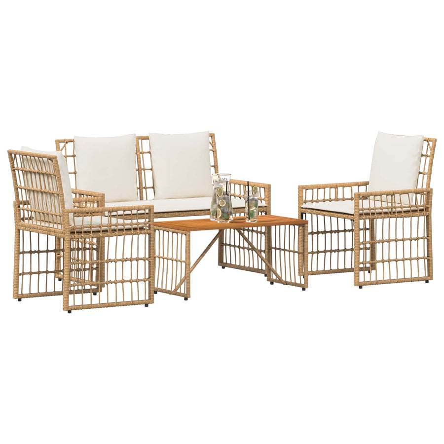 Buitenmeubelset met kussen 4 pcs Natuurlijk en Crème Wit