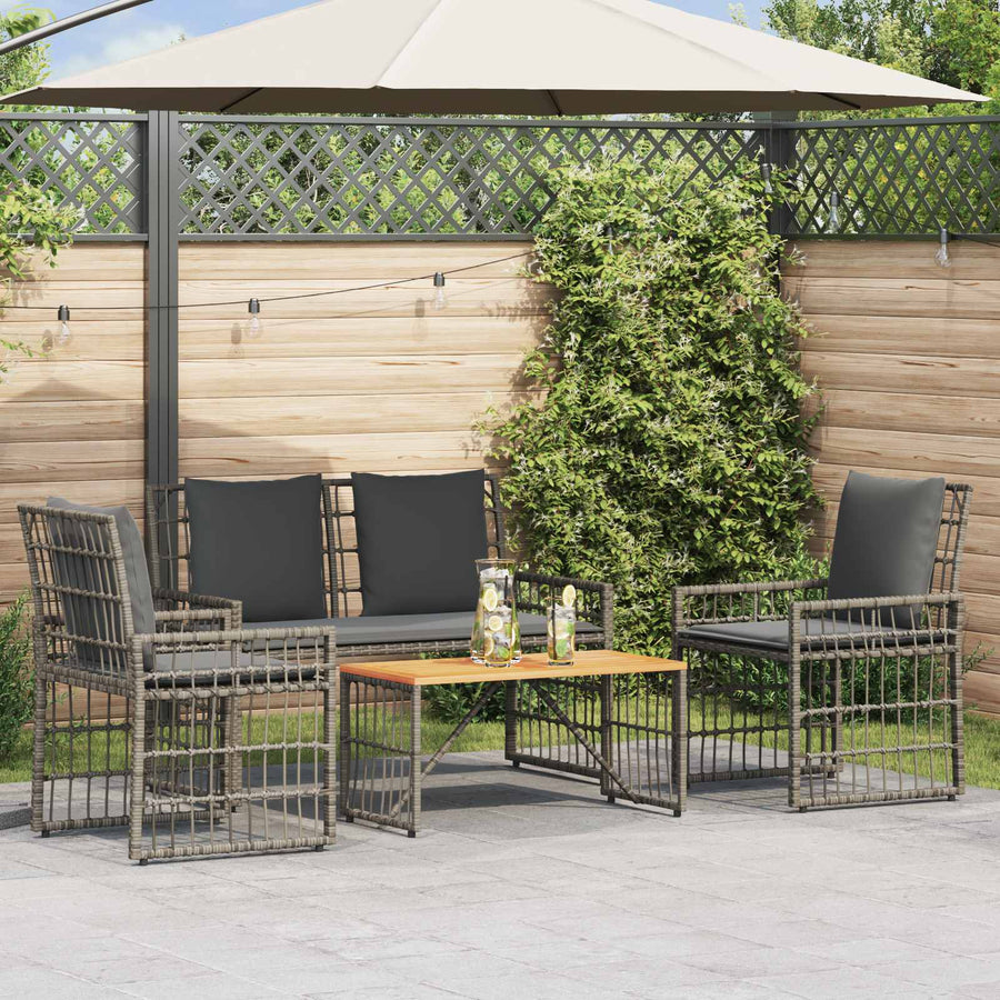 Buitenmeubelset 4 pcs Grijs en Donkergrijs Staal en Poly Rattan