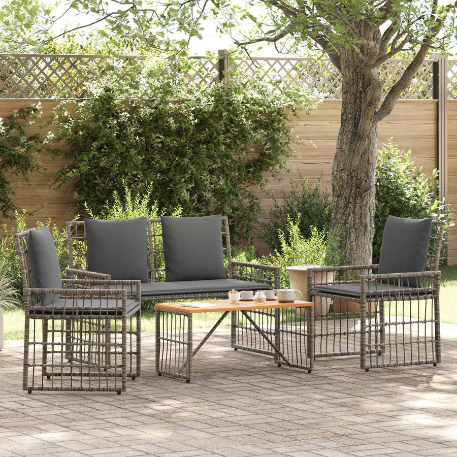 Buitenmeubelset 4 pcs Grijs en Donkergrijs Staal en Poly Rattan