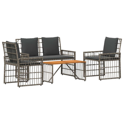 Buitenmeubelset 4 pcs Grijs en Donkergrijs Staal en Poly Rattan