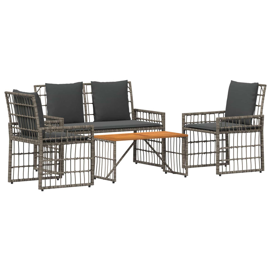 Buitenmeubelset 4 pcs Grijs en Donkergrijs Staal en Poly Rattan