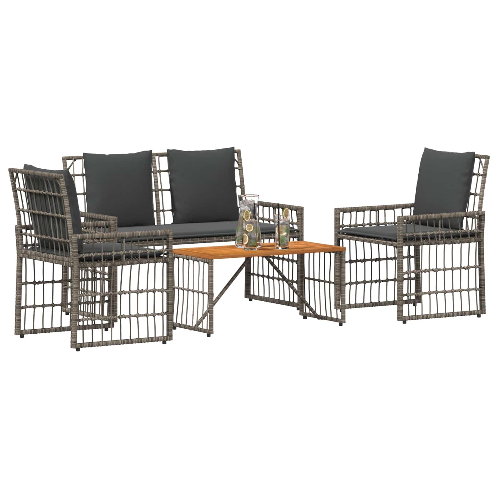 Buitenmeubelset 4 pcs Grijs en Donkergrijs Staal en Poly Rattan