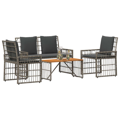 Buitenmeubelset 4 pcs Grijs en Donkergrijs Staal en Poly Rattan