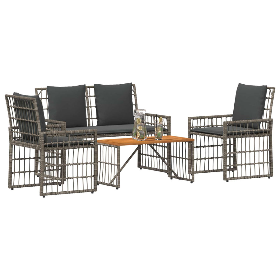 Buitenmeubelset 4 pcs Grijs en Donkergrijs Staal en Poly Rattan