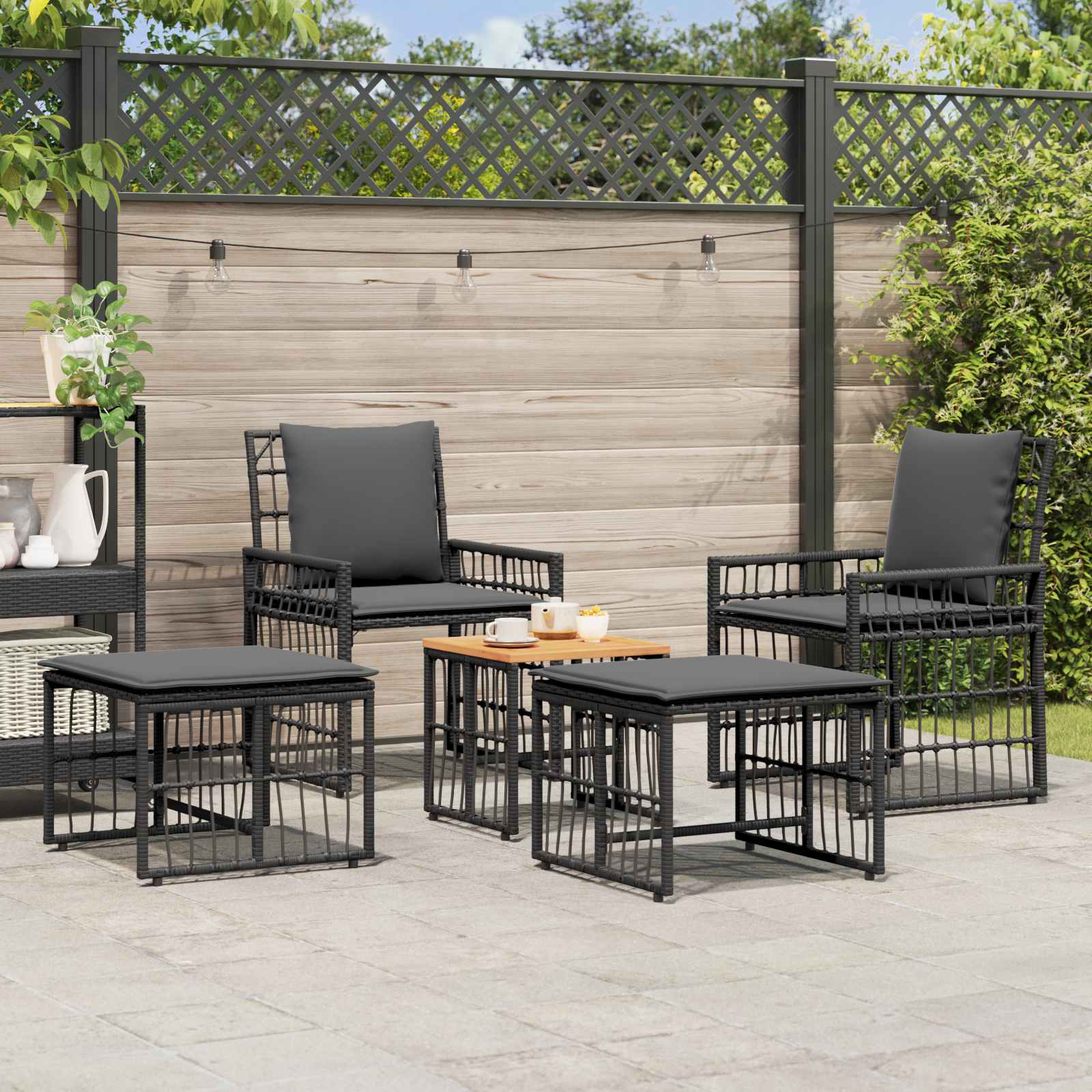 Buitenmeubelset 5 pcs Zwart en Donkergrijs Staal en Poly Rattan