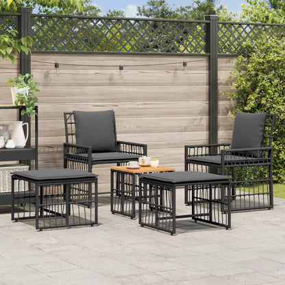 Buitenmeubelset 5 pcs Zwart en Donkergrijs Staal en Poly Rattan