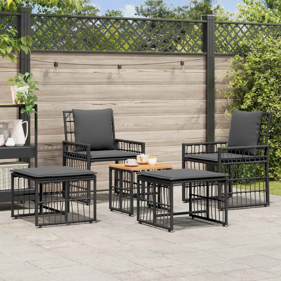 Buitenmeubelset 5 pcs Zwart en Donkergrijs Staal en Poly Rattan