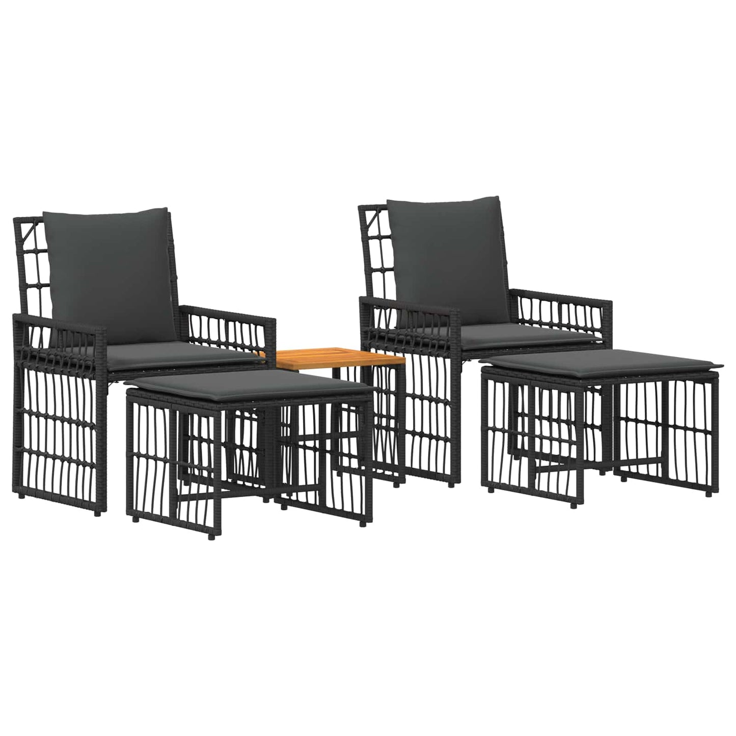 Buitenmeubelset 5 pcs Zwart en Donkergrijs Staal en Poly Rattan