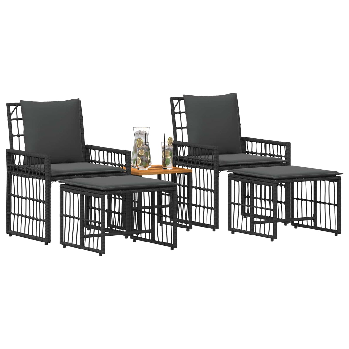 Buitenmeubelset 5 pcs Zwart en Donkergrijs Staal en Poly Rattan