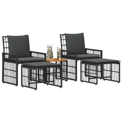 Buitenmeubelset 5 pcs Zwart en Donkergrijs Staal en Poly Rattan