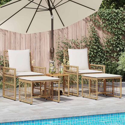 Buitenmeubelset met kussen 5 pcs Natuurlijk en Crème Wit
