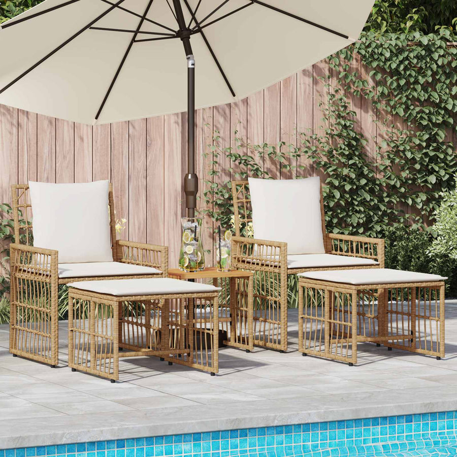 Buitenmeubelset met kussen 5 pcs Natuurlijk en Crème Wit