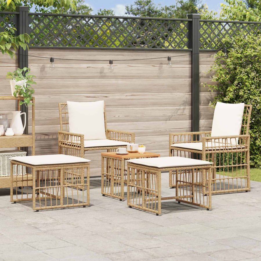 Buitenmeubelset met kussen 5 pcs Natuurlijk en Crème Wit