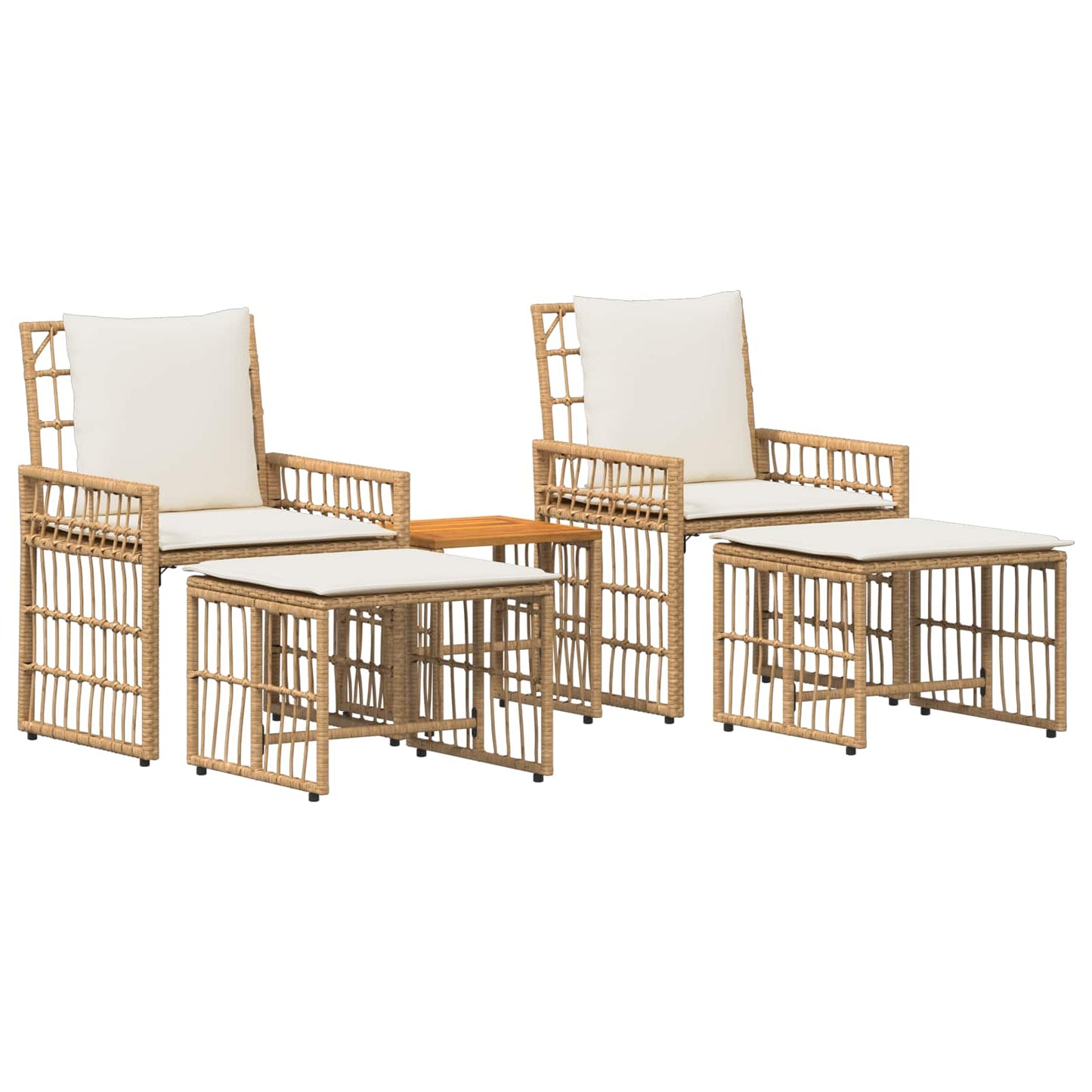 Buitenmeubelset met kussen 5 pcs Natuurlijk en Crème Wit