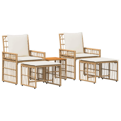 Buitenmeubelset met kussen 5 pcs Natuurlijk en Crème Wit