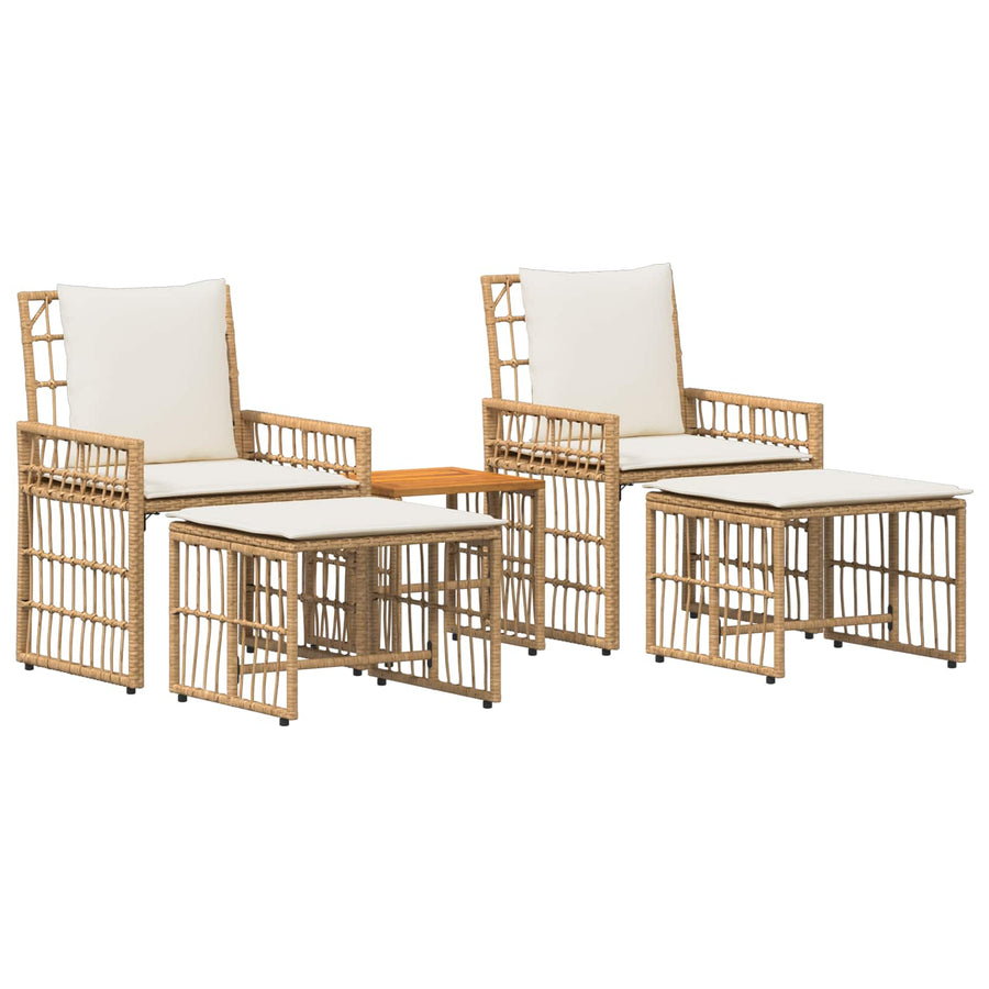 Buitenmeubelset met kussen 5 pcs Natuurlijk en Crème Wit
