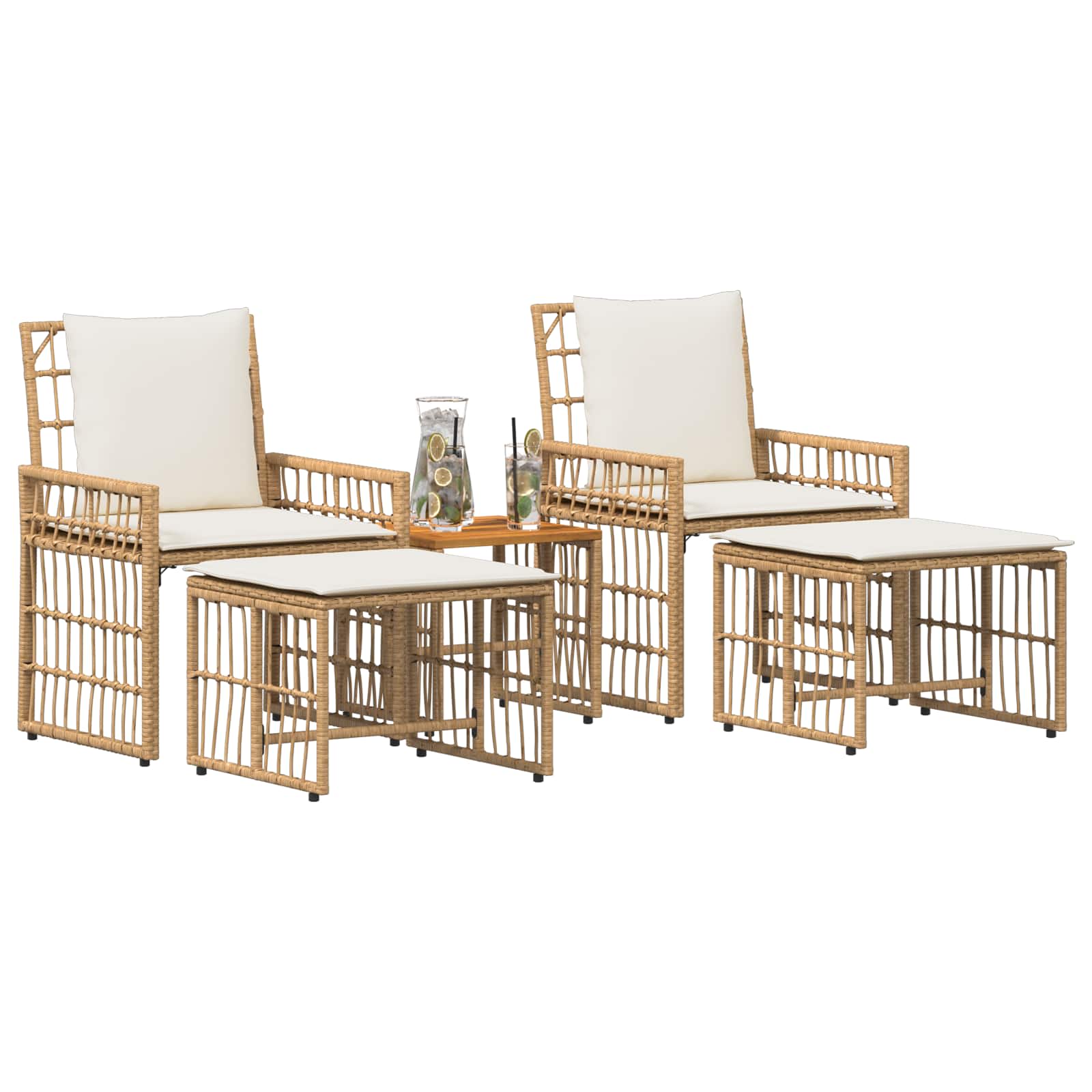 Buitenmeubelset met kussen 5 pcs Natuurlijk en Crème Wit