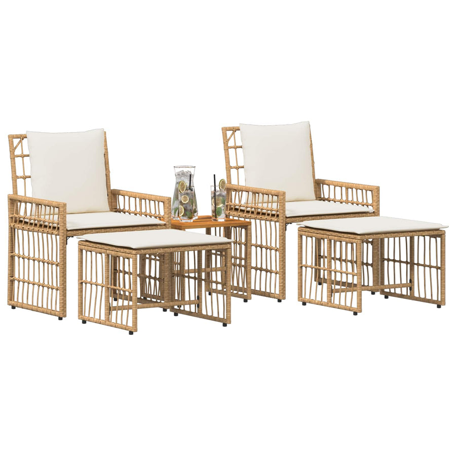 Buitenmeubelset met kussen 5 pcs Natuurlijk en Crème Wit