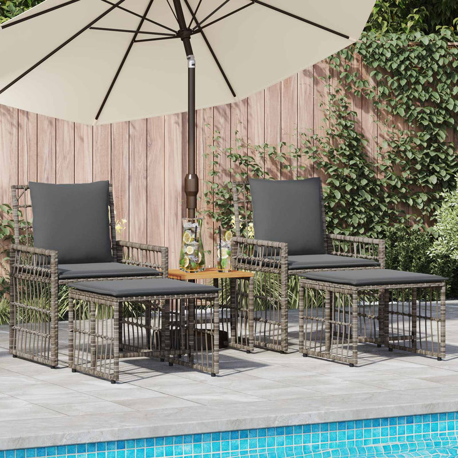 Buitenmeubelset 5 pcs Grijs en Donkergrijs Staal en Poly Rattan