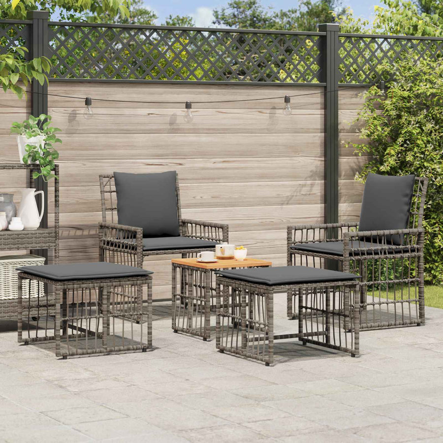 Buitenmeubelset 5 pcs Grijs en Donkergrijs Staal en Poly Rattan