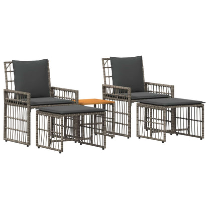 Buitenmeubelset 5 pcs Grijs en Donkergrijs Staal en Poly Rattan