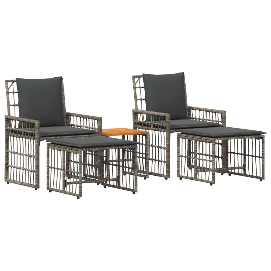Buitenmeubelset 5 pcs Grijs en Donkergrijs Staal en Poly Rattan