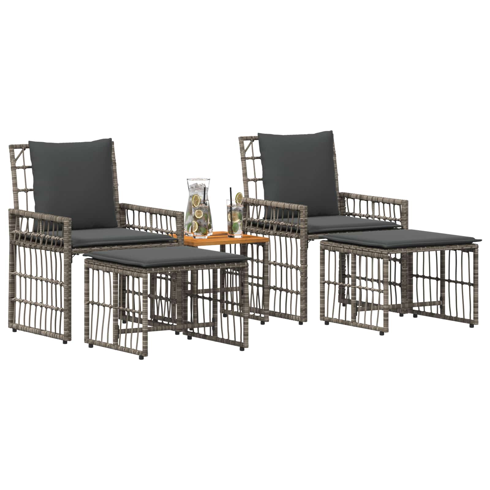 Buitenmeubelset 5 pcs Grijs en Donkergrijs Staal en Poly Rattan