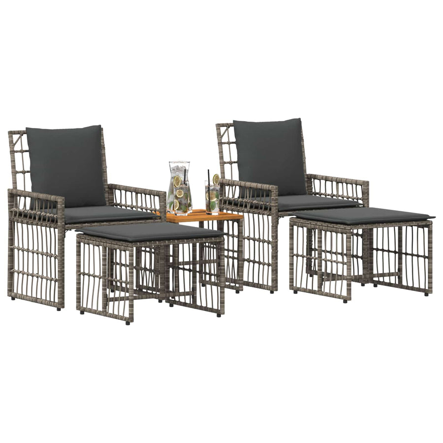 Buitenmeubelset 5 pcs Grijs en Donkergrijs Staal en Poly Rattan