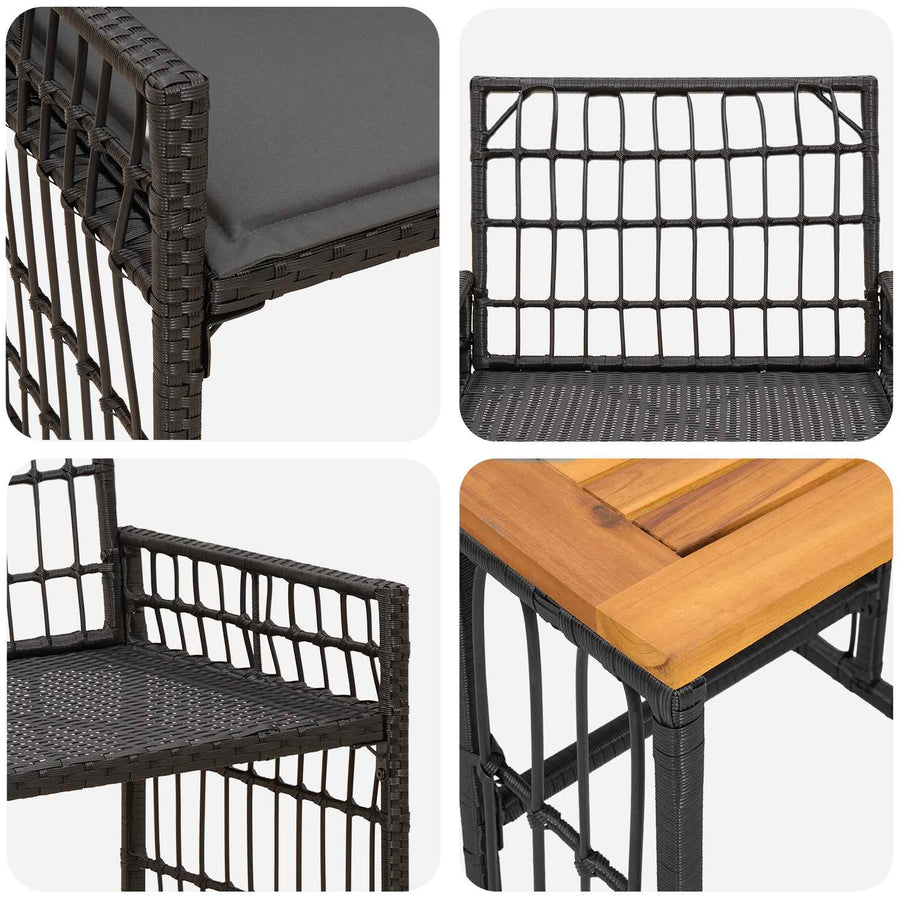 Buitenmeubelset 3 pcs Zwart en Donkergrijs Staal en Poly Rattan