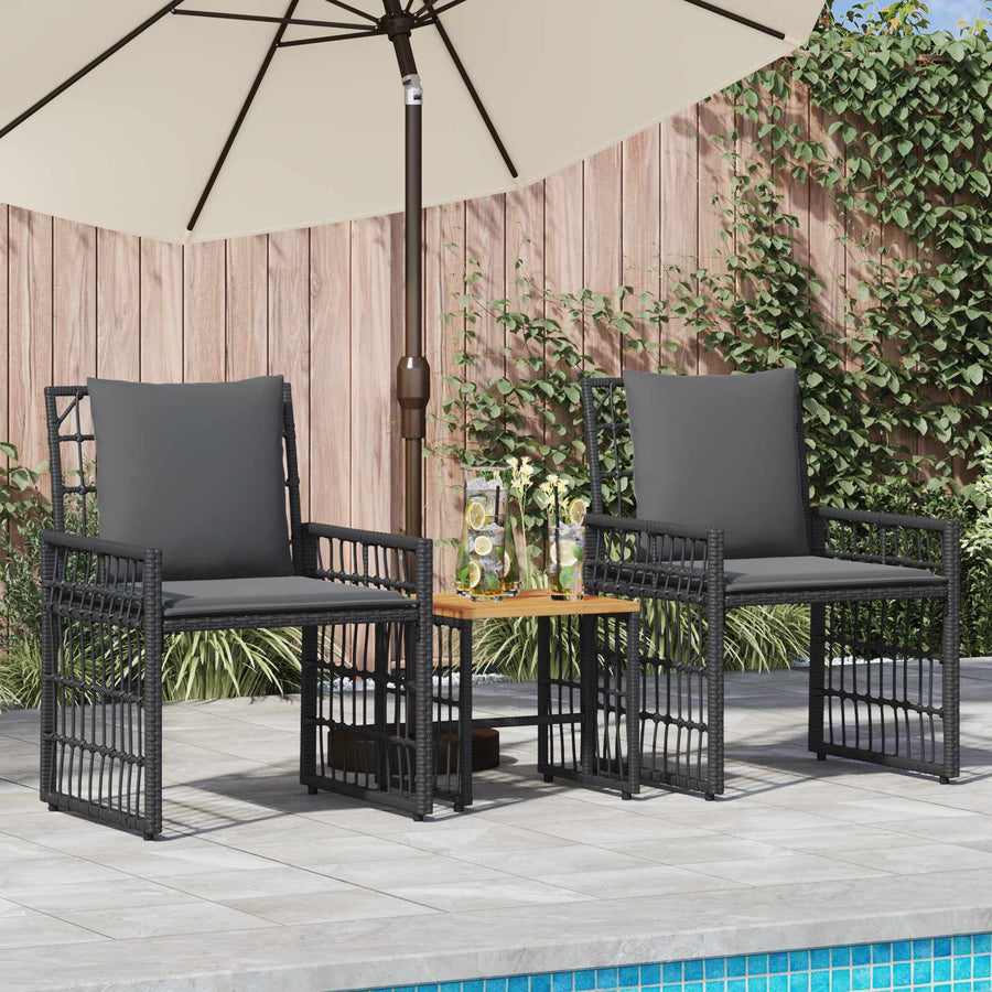 Buitenmeubelset 3 pcs Zwart en Donkergrijs Staal en Poly Rattan