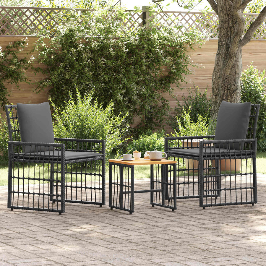 Buitenmeubelset 3 pcs Zwart en Donkergrijs Staal en Poly Rattan