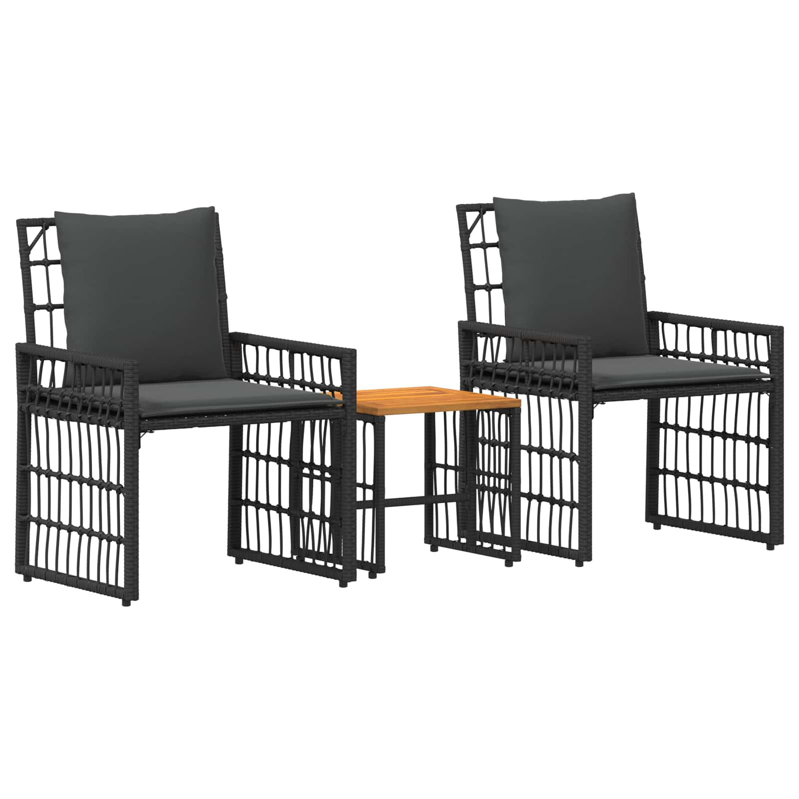 Buitenmeubelset 3 pcs Zwart en Donkergrijs Staal en Poly Rattan