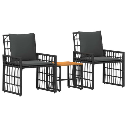 Buitenmeubelset 3 pcs Zwart en Donkergrijs Staal en Poly Rattan