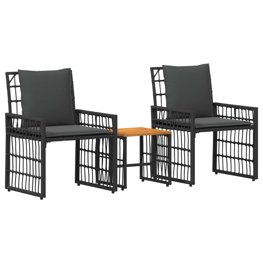 Buitenmeubelset 3 pcs Zwart en Donkergrijs Staal en Poly Rattan