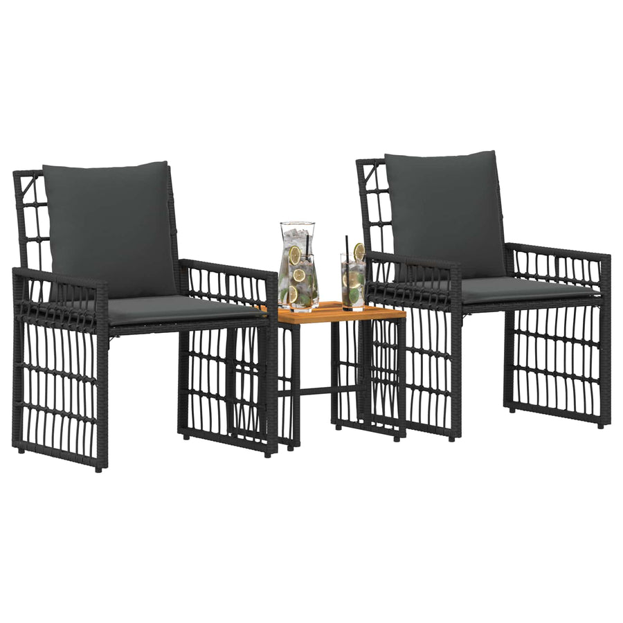 Buitenmeubelset 3 pcs Zwart en Donkergrijs Staal en Poly Rattan