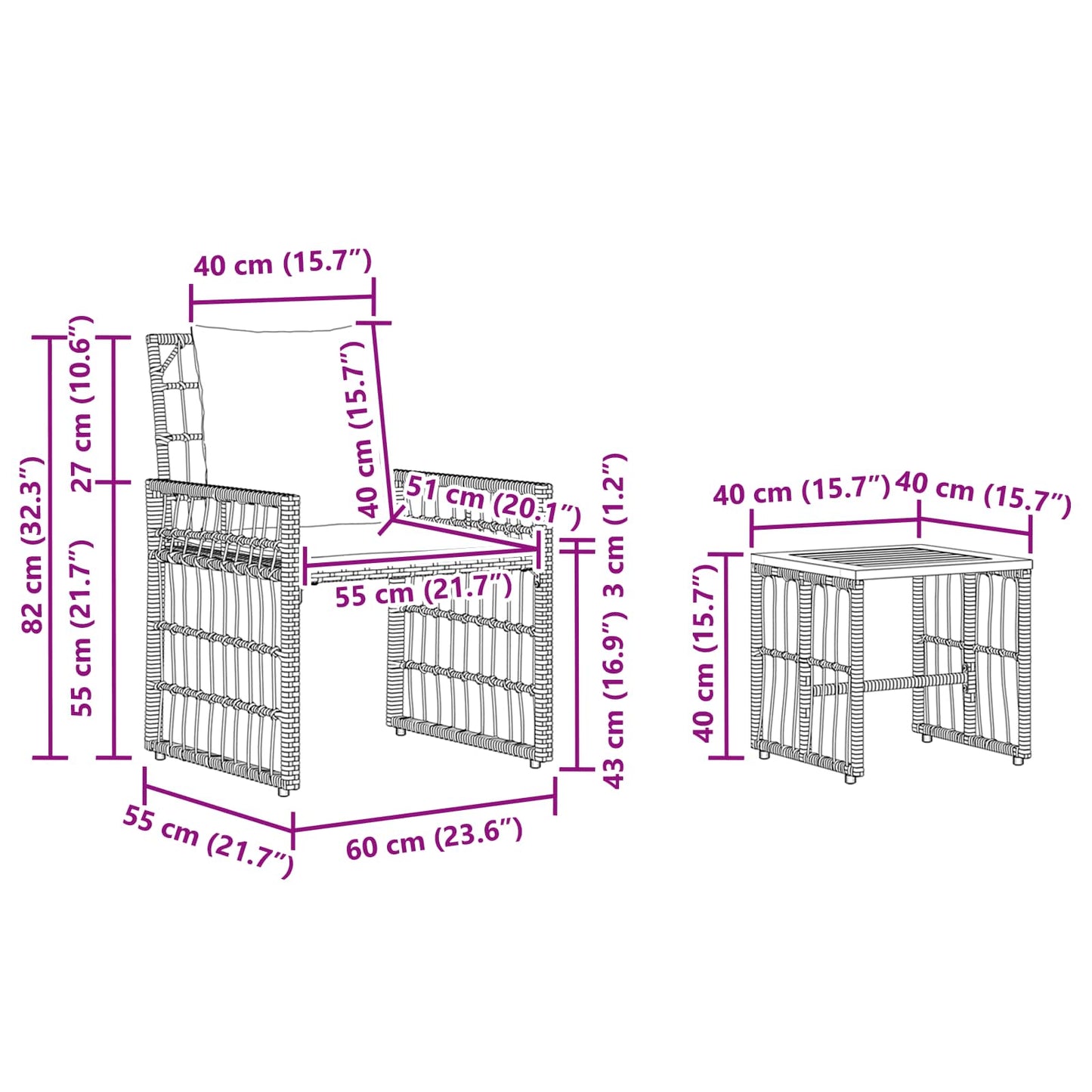 Buitenmeubelset 3 pcs Zwart en Donkergrijs Staal en Poly Rattan