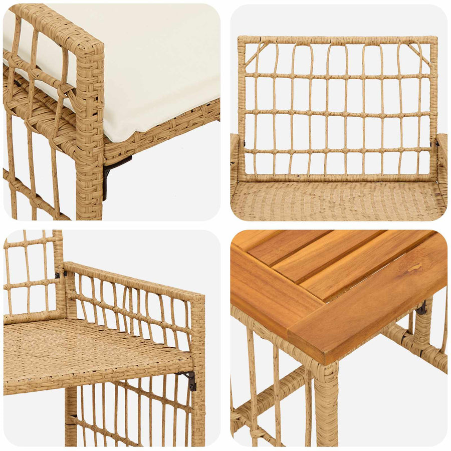 Buitenmeubelset met kussen 3 pcs Natuurlijk en Crème Wit