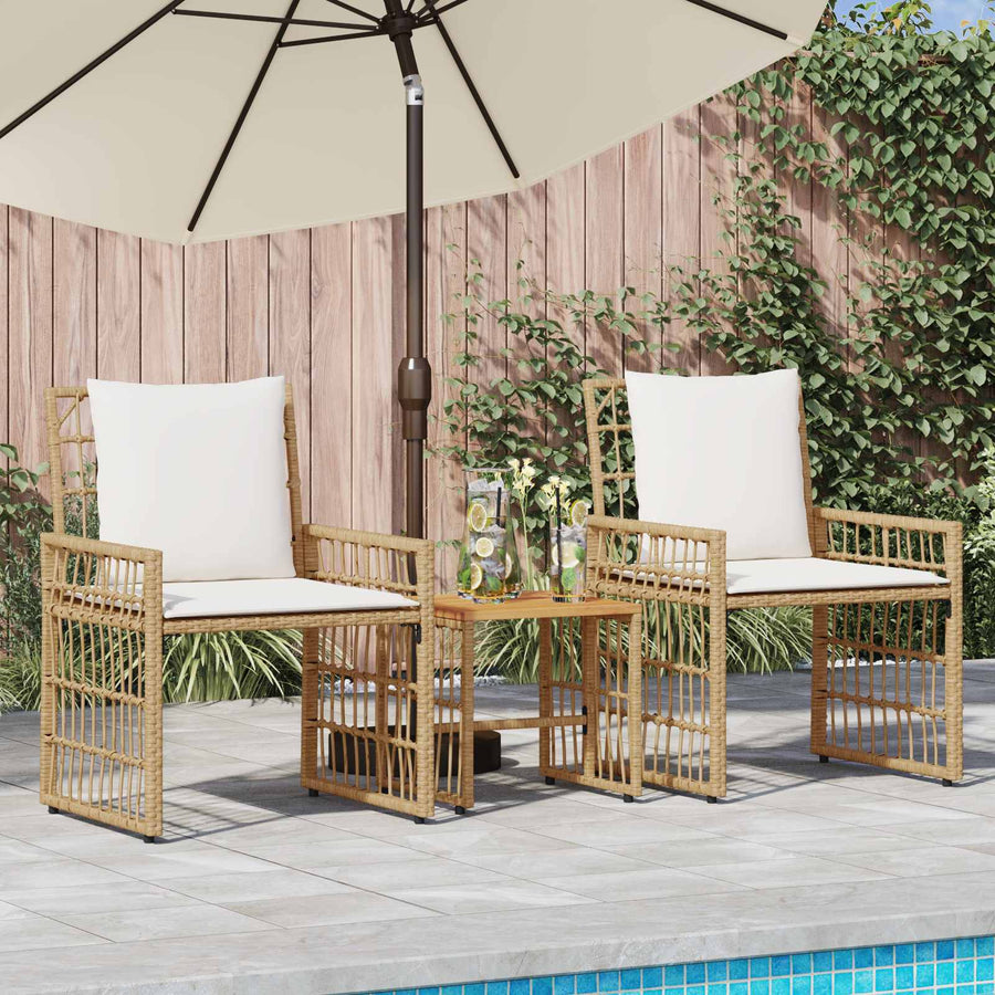 Buitenmeubelset met kussen 3 pcs Natuurlijk en Crème Wit