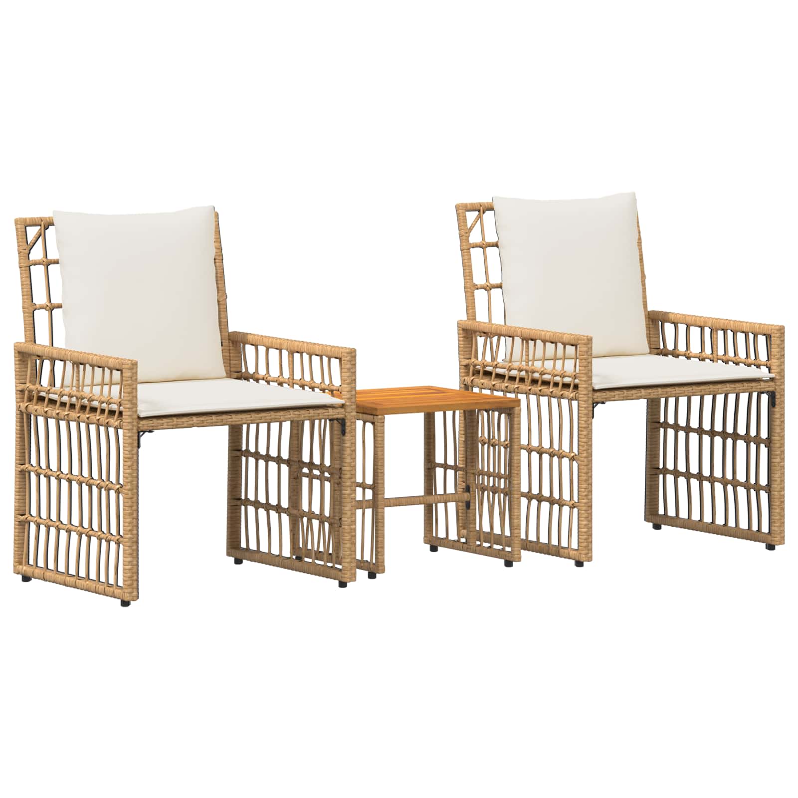 Buitenmeubelset met kussen 3 pcs Natuurlijk en Crème Wit