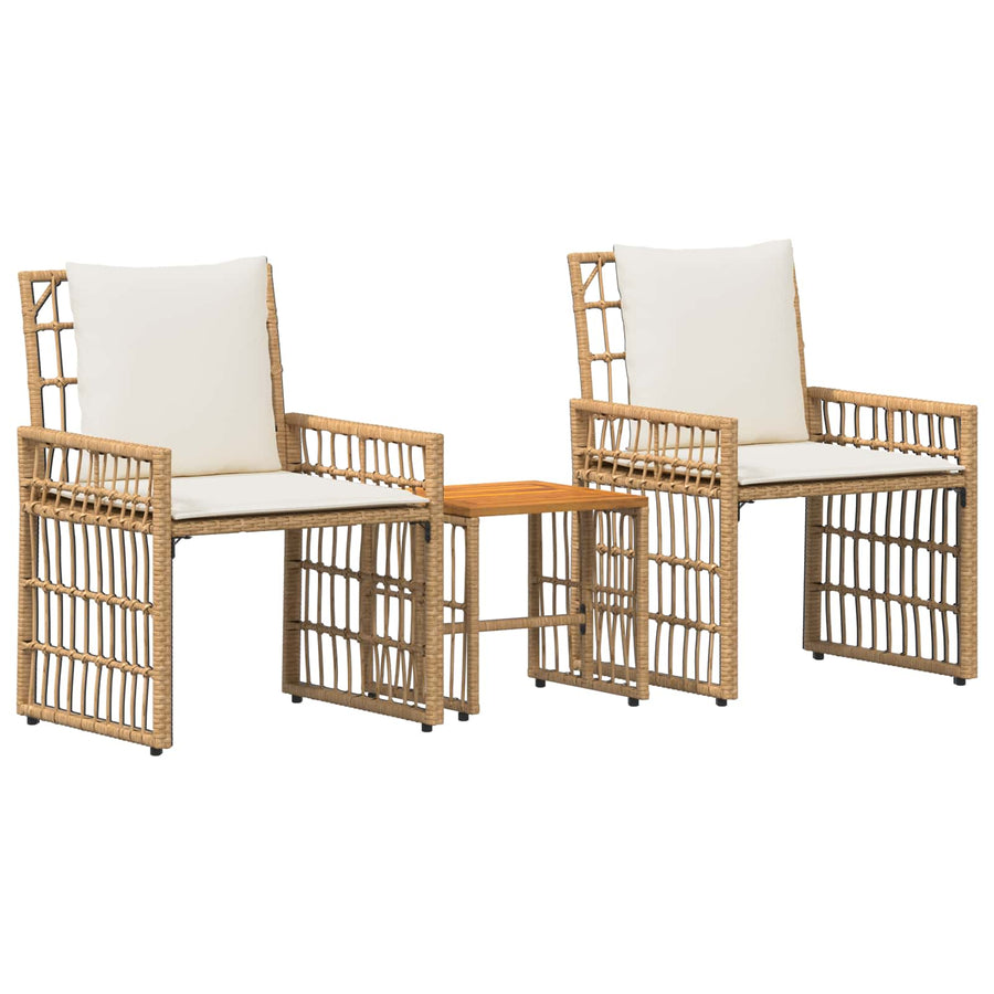 Buitenmeubelset met kussen 3 pcs Natuurlijk en Crème Wit